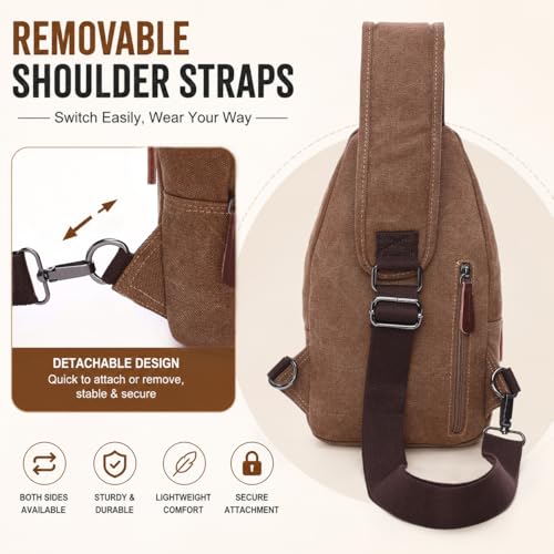 Canvas Sling Bag for Men Crossbody Chest Bag Casual Daypack Rucksack Small Crossbody Backpack with Adjustable Strap - color: Black