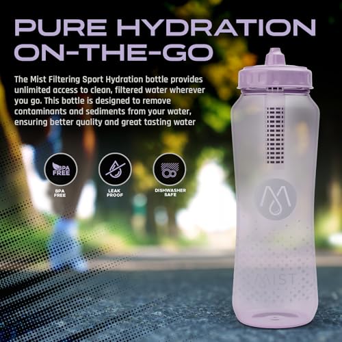 Mist Sports Squeeze Water Bottle with Built-In Filter for Pure Water, Lightweight and Easy Grip Squeeze Water Bottles Sports Quality, Leak Proof & BPA Free Athletic Water Bottle Squirt Top, Lavender - color: Lavender