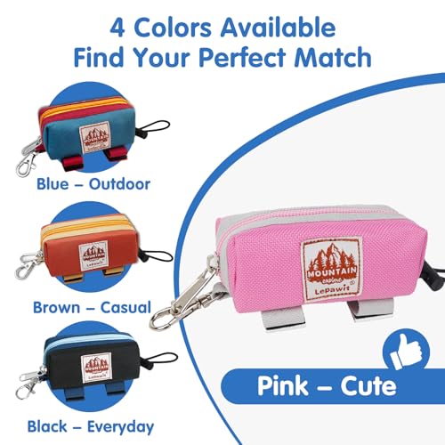 Dog Poop Bag Holder for Leash, Large-Capacity Canvas Pouch, Pink | Holds one bag roll, keys, treats, and small essentials with quick access, secure straps, and water-resistant canvas - color: Pink