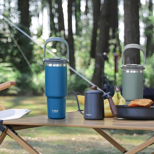 TYESO Tumbler with Handle,Tumbler with Straw, Vacuum Insulated Water Bottle,Double Wall Stainless Steel Coffee Cup Travel Mug Leak Proof Flip (Pink, 30 oz)