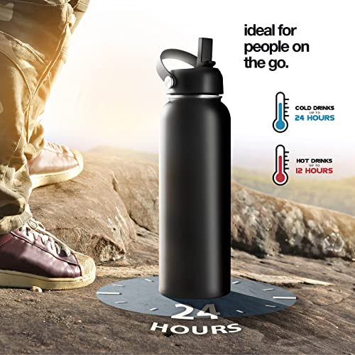 32 oz Insulated Water Bottle with Straw Lid, Stainless Steel - color: Midnight Black, size: 32 Ounces