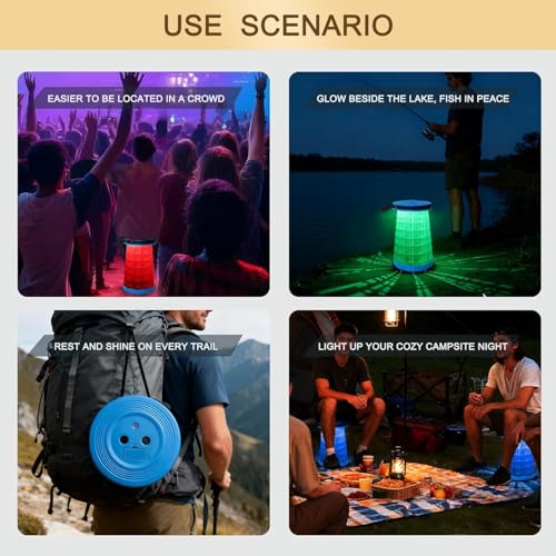 LED Telescoping Camping Stool, Lightweight Collapsible Portable Seat with Built-in Light for Camping, Fishing, BBQ, Hiking & Music Festivals, RGB Flash - color: Rgb
