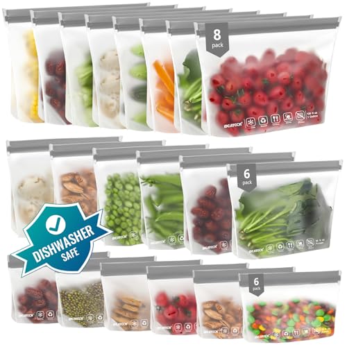 IDEATECH Food Storage Containers, BPA Free PEVA Reusable Gallon Freeezer Bags, Reusable Quart Size Sandwich Bag, Leakproof Baggies for Travel, Lunch, Healthy Food (8Gallon 6Quart 6Snack, Grey) - color: Grey