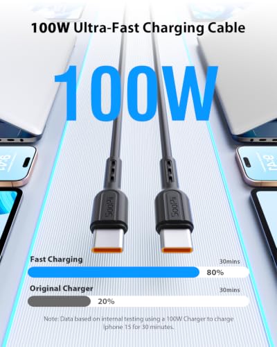 SOOPII 6-Pack Short USB C to USB C Cables,8Inch/0.7Ft 100W Type C Fast Charging Cables,Compatible with lPhone,Galaxy,lPad,MacBook,Charging Station and Power Bank Accessory(Black) - color: Black, size: C to C-6P(100W)