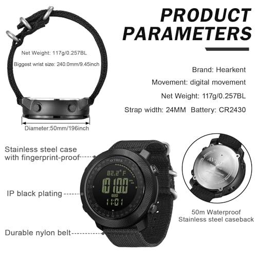 AVTREK Digital Hiking Sport Watch for Men Tactical Military Altimeter Watch - color: black2106