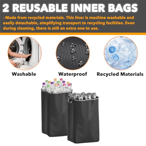 SpaceAid Recycling Bin for Kitchen 26 Gallon, 100L Recycle Bin with Lid and 2 Reusable Inner Bags, for Bottle Can Glass Plastic Stickers, Grey - color: Grey