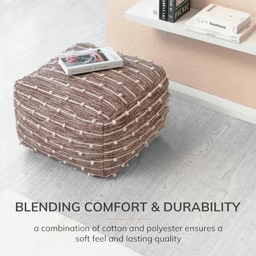 Anji Mountain 16" H x 22" W Handmade Pouf Ottoman for Living Room & Couch - color: Brownstone