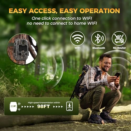 4K 84MP WiFi Trail Camera, Wildlife Camera with Night Vision | Game Camera with 0.1s Trigger & 130°Wide Angle, Trail Cameras with IP67 Waterproof Suitable for Outdoor Wildlife Detection