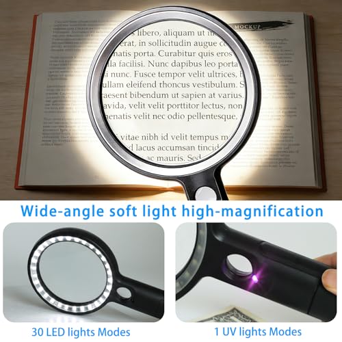 Handheld Magnifying Glass with Light, 10X 30X Optical Glass Magnifying Glass with 31 LEDs Lighted, The Essential Magnifier for Seniors, Reading, Puzzle, Coins, Jewelry, Inspection & Close Work