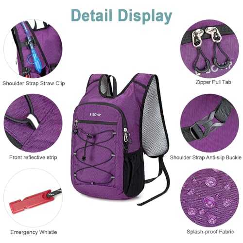 BOVIP Lightweight Hydration Back,15L Multipurpose Hiking Backpack with 1.5L Water Bladder ,Hydro Water Daypack for Cycling Hiking Rave for Men Women - size: Purple