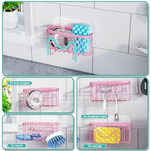 HapiRm Sponge Holder for Kitchen Sink - Sink Caddy with Unique M-Shaped, 2 Installation Methods Kitchen Organizer, Rustproof Stainless Steel Sponge Caddy - Pink - color: Pink, size: with M-shaped Holder