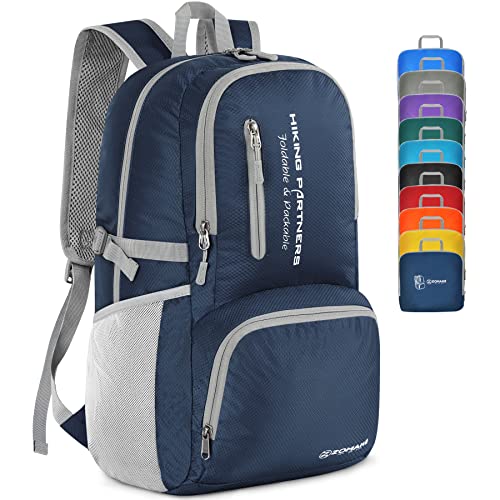 ZOMAKE Lightweight Packable Backpack, 35L Foldable Daypack (Navy Blue) | Light Hiking Backpacks Water Resistant Collapsible Day Pack for Travel, Everyday Carry, Multi-Pocket Layout, Heavy Duty Nylon - color: Navy Blue, size: 35L