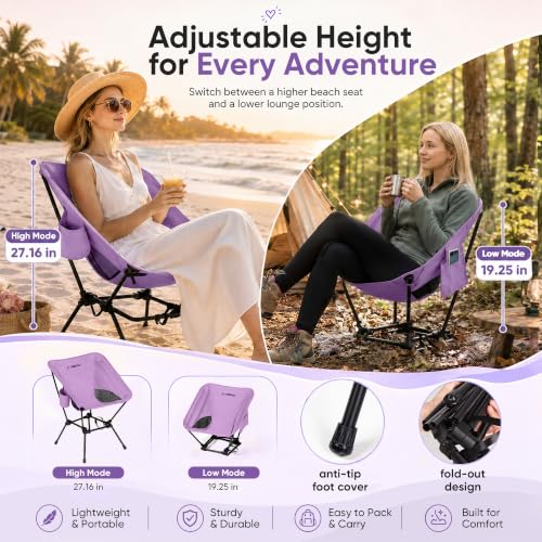Purple Ultralight Camping Chair for Adults, 350 lb Capacity - color: Purple