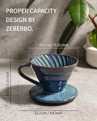 Pour Over Coffee Maker, Single Cup Ceramic Coffee Dripper, Reusable Filter Cone Drip Holder Slow Brewer with Hole Flat Bottom for Home, Office, Travel, Camping (Blue) - color: Blue