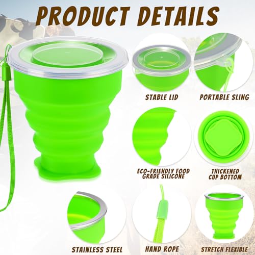 12 Pcs Silicone Collapsible Cup with Lid, 7.04 oz - color: Bright Colors
