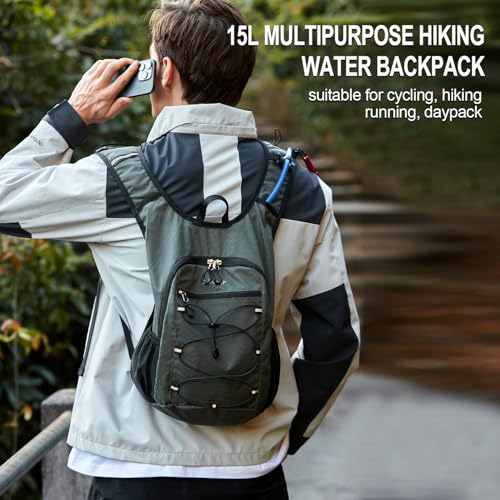 BOVIP Lightweight Hydration Back,15L Multipurpose Hiking Backpack with 1.5L Water Bladder ,Hydro Water Daypack for Cycling Hiking Rave for Men Women - size: Gray