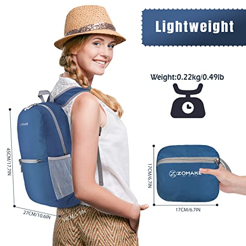 ZOMAKE Lightweight Packable Backpack, Foldable Small Travel Day Pack - color: Royal Blue 1