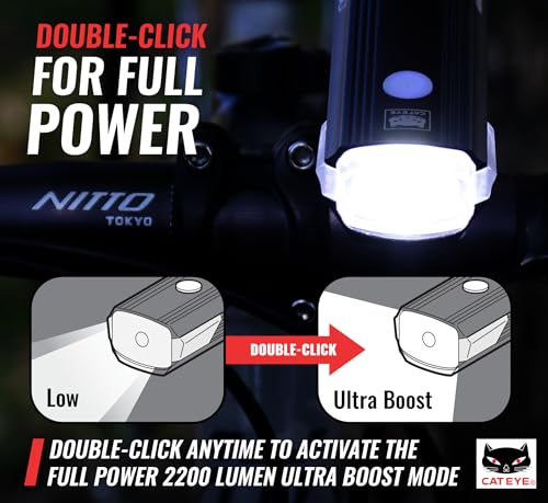 CATEYE AMPP USB Rechargeable Bike Light | Commuters, Road Cyclists & Mountain Bikers, Day & Night Riding Modes, IPX4 Waterproof, Tough & Durable - style: Ampp2200