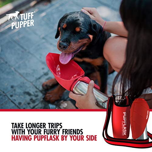 Tuff Pupper PupFlask Insulated Neoprene Dog Water Bottle Holder Sling with Wide Adjustable Shoulder Strap, Great for Travel, Walking, Hiking, Portable Pet Water Bottle Holder (27 OZ, Crimson Red) - color: Crimson Red, size: 27 OZ