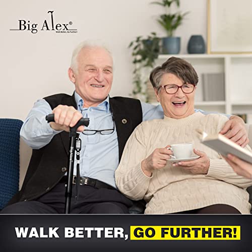 BigAlex Folding Walking Cane with LED Light,Pivoting Quad Base,Adjustable Walking Stick with Carrying Bag for Man/Woman (Alloy Base) - color: Black(30"-35")