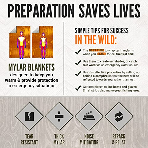 Lingito Survival Blanket, Emergency Blankets Camping, Hiking, Traveling, Heavy Duty Thermal Blanket, Waterproof Insulated Space Blankets Individually Packed, Emergency Outdoor Kit (5 Pack - Orange)
