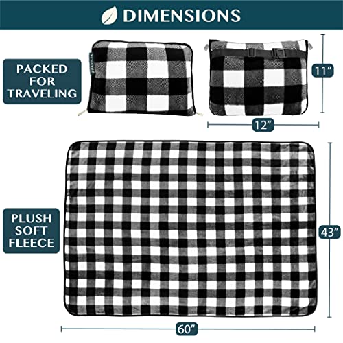 PAVILIA Travel Blanket Pillow, Soft Airplane Blanket 2-in-1 Combo Set, Plane Blanket Compact Packable, Flight Essentials Car Pillow, Travelers Gifts Accessories, Backpack Strap, 60x43 Checker White - color: Checker White