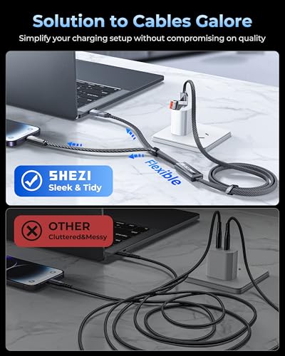 SHEZI Multi USB C Cable 4-in-1 100W Charging Cable [Fast Charging & Data Sync] Flat Nylon Braided Multiple Charger Cord with Lightning/Type C/USB A Ports for iPhone Samsung-5ft - style: 4-in-1[A/C to L&C]
