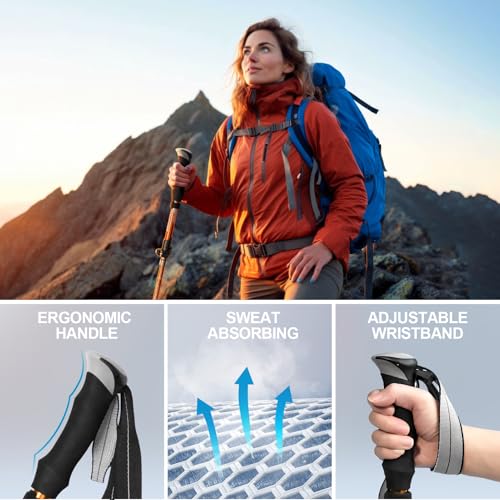 Covacure Hiking Poles Collapsible Lightweight-Aluminum 7075 Trekking Poles - color: Orange