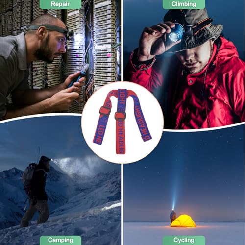 M METERXITY 3-Pack Headlamp Strap Replacement Headband, High Elastic Headlamp Adjustable Bicycles Head Band Belt for Flashlight Camping Riding [Red Blue, 1.65"/42mm] - color: Red Blue