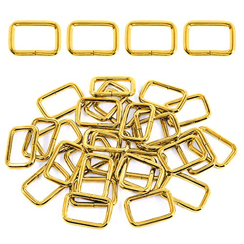 Swpeet 60Pcs 1 Inch / 25mm Heavy Duty Metal Ring Buckle Webbing Belts - color: Gold, style: Metal Rectangle Ring