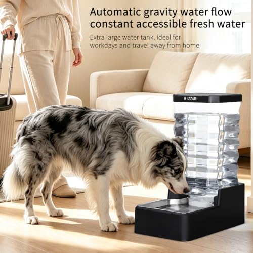 RIZZARI 10L Gravity Dog Water Bowl Dispenser: Wide Mouth Filter-Free Design - color: Black with Lid, size: 10L