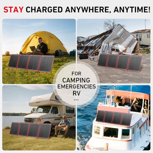 DOKIO 200W Portable Foldable Solar Panel Kit with Charge Controller | Folds to 20 x 26.4 in and weighs 9.7 lb; USB ports; for 12V batteries, power stations, RVs, camping, and emergencies