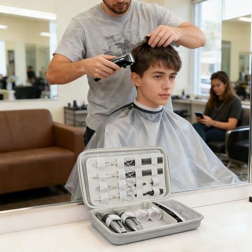 Barber Bag Clipper Case, Barber Carrying Case Organizer Box-Grey | Adjustable Shoulder Strap, Mens Barber Accessories Bag for Clippers and Supplies, Hard Travel Case for Hair Cutting Grooming - color: Grey