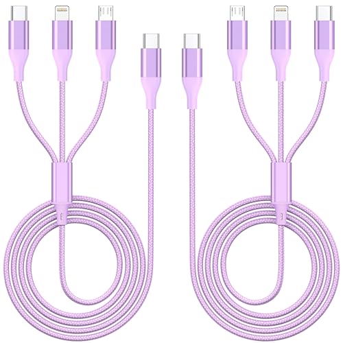 3 in 1 Multi Charging Cable for Multiple Devices Fast Charge cord 2Pack 4FT | Car Travel Essentials,MFI Certified Universal Phone Charger with Type C/Micro USB/IP for iPhone17-5 iPad Android Purple - color: Purple-4ft