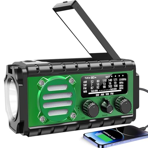 Solar Powered Emergency Hand-Crank Radio with 20,000mAh Battery, Clear Reception, Supports AM/FM/SW/NOAA Weather Broadcasts, Features a Dual-Mode LED Flashlight and Phone Charger for Camping