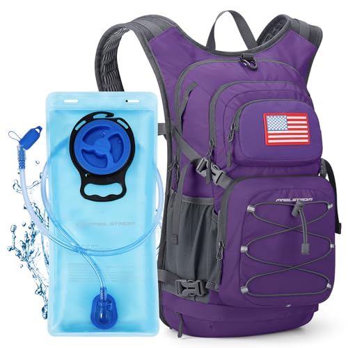 Maelstrom Lightweight Hydration Hiking Backpack with 2L/3L Water Bladder | BPA-free, High Flow Bite, Insulated Compartment, Reflective Strip, Utility Pockets, Perfect for Running, Cycling, Marathon - color: 5.Purple, size: 2L Bladder