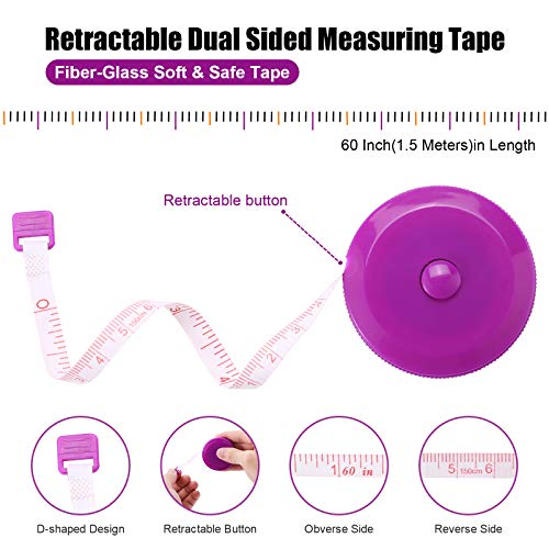 Tape Measure Body Measuring Tape, Retractable 60 Inch Soft Mini Measuring Tape, Small Sewing Fabric Tape Measurer for Cloth Waist Medical Nursing Craft(3 Pack/Pink Purple Sky Blue) - color: Pink, Purple, Sky Blue