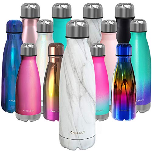 CHILLOUT LIFE 25oz Insulated Stainless Steel Water Bottle, Leak Proof - color: Carrara Marble