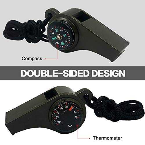 2 Pack Emergency Survival Whistle, 3-in-1 Emergency Whistles with Compass and Thermometer, Loud Safety Whistle with Lanyard for Outdoor Hiking - color: GREEN