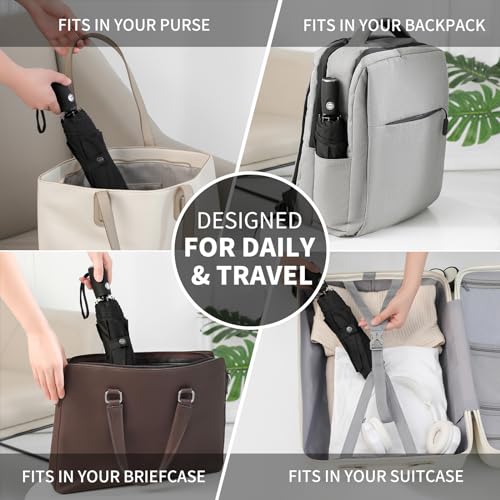 Anntrue Windproof Travel Umbrella, Auto Open Close Lightweight Compact Portable Backpack Folding Umbrella, Perfect for Car, Purse, Men and Women (Black) - color: Black