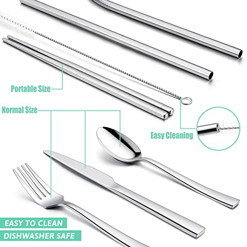 HaWare Portable Travel Utensils with Case, Stainless Steel Silverware Set for Camping Office School Lunch, Including Knife Fork Spoon Chopsticks, Reusable and Dishwasher Safe(Green) - color: Green Case