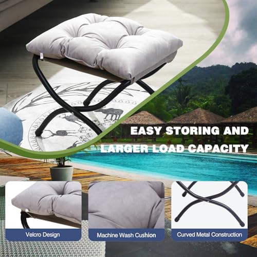 15" Upholstered Folding Foot Rest Stool with Metal Frame Light Grey - color: Light Grey