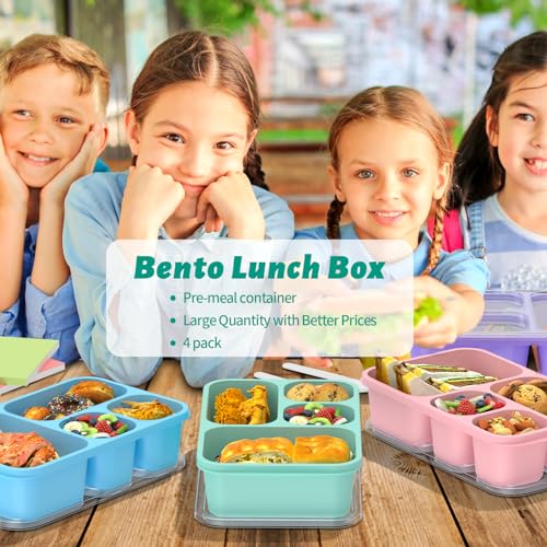 Bento Lunch Box - 4 Pack, 4-Compartment Meal Prep Containers, Adult Lunch Box, Microwave & Dishwasher Safe (Dark-PP(B/P/G/P)) - color: Dark-PP(B/P/G/P)