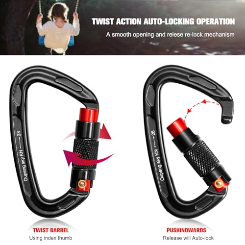 Oupeng sky Auto Locking Carabiner Clips - 28KN (6172lbs) Heavy Duty Caribeaners, Large Carabiner Clip for Keychains，Hammock，Camping, Gym, Hiking, Outdoor ，Dog Leash - color: 4 Black+Red