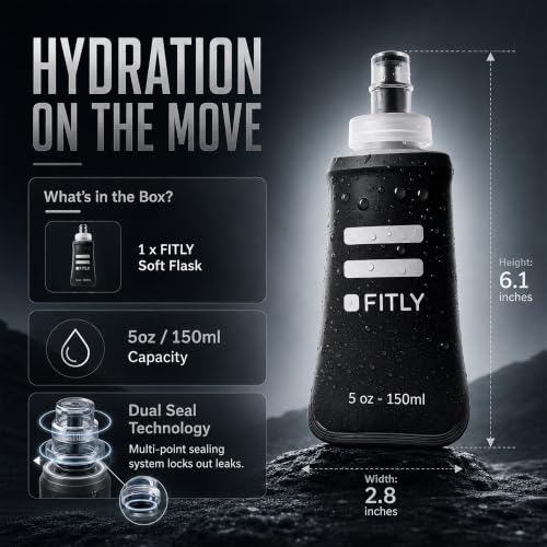 FITLY Soft Flask - Shrink As You Drink Soft Water Bottle for Hydration Pack - Folding Water Bottle Ideal for Running, Hiking, Cycling, Climbing & Rigorous Activity - color: Black, size: 5 Ounces
