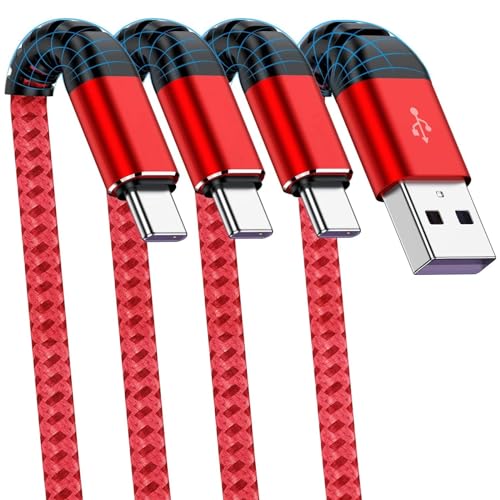 1FT USB C Cable, 3Pack USB A to USB C Cable Fast Charging - Red ﻿ | USB C Fast Charging Cable for iPhone 17 16 15 Pro Plus Pro Max, Samsung Galaxy S26/S25/S24, iPad Pro/Air, MacBook Pro/Air - color: Red, size: 1ft-(A-C)
