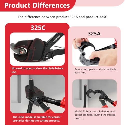 Knoweasy 325C Upgraded Ratcheting Cable Cutter for Aluminum and Copper Wire, Heavy Duty Manual Ratchet Wire Cutting Tool for Multi-core Cables up to 240mm² and 500 MCM, Professional Industrial Grade - size: 325C