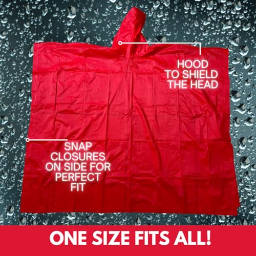 RAIN GUARD 10 Mil Vinyl Rain Poncho with Hood | Expanded 50" x 80" | Reusable Waterproof Protection | Adult Size | 2 Pack - color: Red