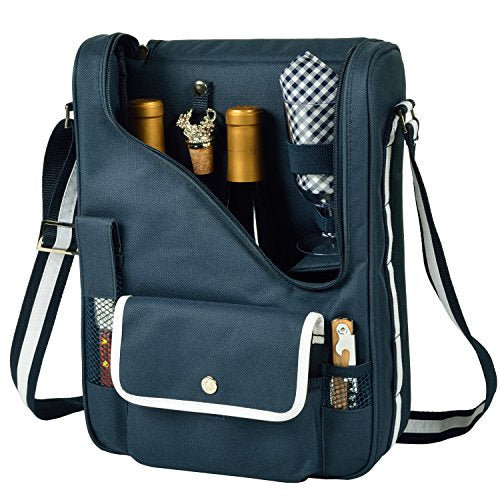 Picnic at Ascot Original Insulated Wine and Cheese Cooler Bag - Designed, Assembled & Quality Approved in the USA - color: Navy/White