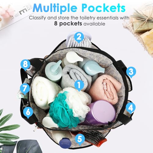 Fammart Mesh Shower Caddy Portable for College Dorm Room Essentials, 8-Pocket Large Shower Basket Tote Bag with 2 Handles for Toiletry, Bathroom, Beach, Camp, Gym - color: Multiple Pockets, 1 Pack - Leopard